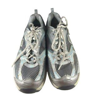 Skechers Shape Ups 12320 Silver Blue Leather Toning Rocker Walking Shoes Sz 7.5